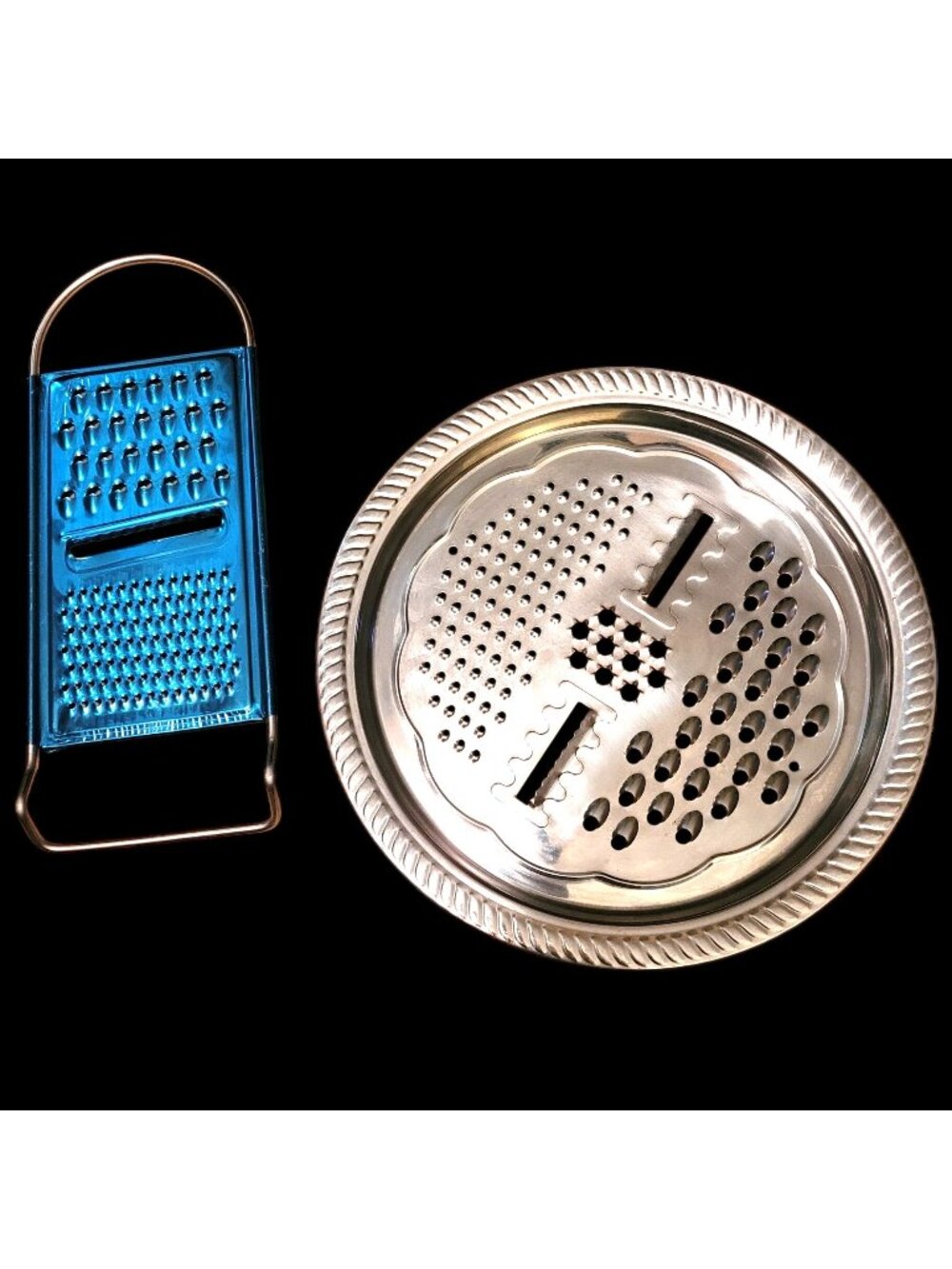 Stainless Steel & Blue Multi-Functional Grater Set Circular + Rectangular